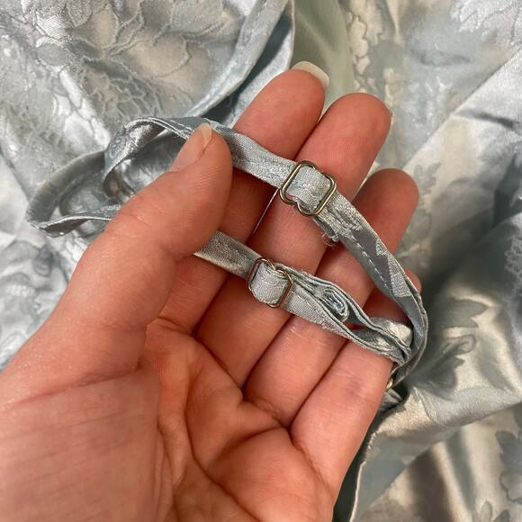 Altar’d State Light Blue Satin Floral‎ Jacquard Ruffled Mini Party Dress Size M - Picture 8 of 11